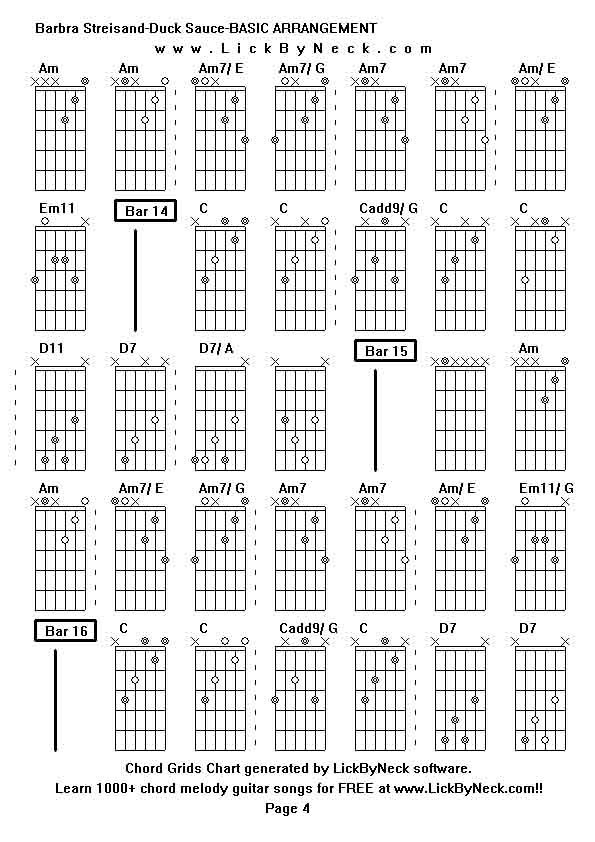 Chord Grids Chart of chord melody fingerstyle guitar song-Barbra Streisand-Duck Sauce-BASIC ARRANGEMENT,generated by LickByNeck software.